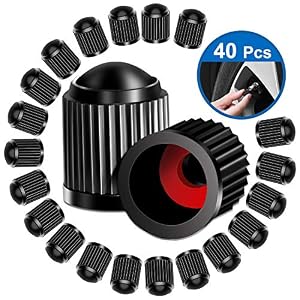 40pcs Tyre Valve Caps, Plastic Car Tyre Valve Dust Caps Universal Tire Stem Covers with Red Seal Ring, Black Wheel Dust…