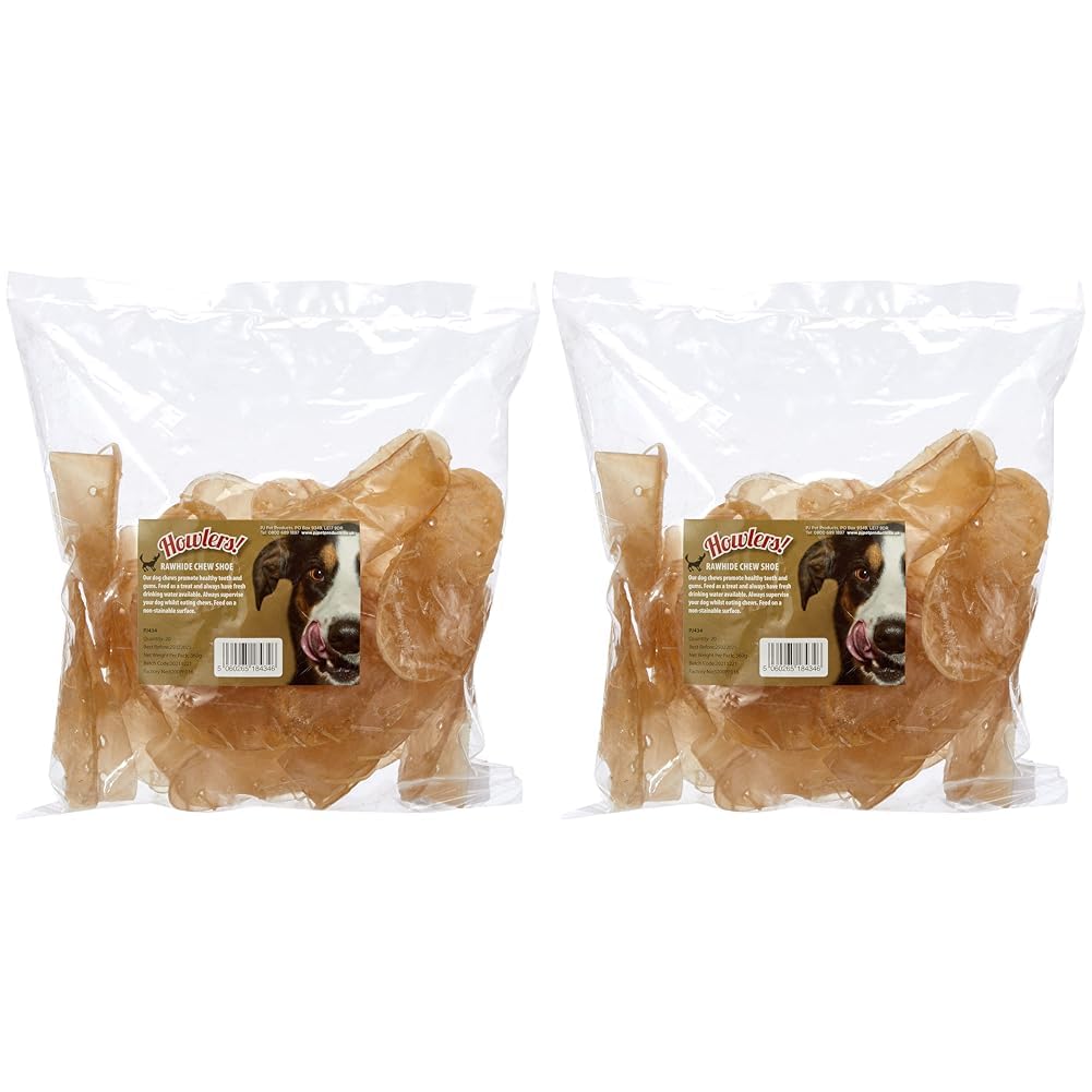 HOWLERS 12.5cm Pack of 40 Natural Rawhide Dog Chew Shoes | Rawhide Shoes For Dogs Made From 100% Natura Hide | Dog Chews Long Lasting Natural Ingredients