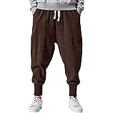 Pengfei Men's Joggers Pants Drawstring Elastic Pockets, Brown, Large