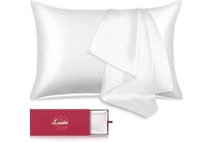 Silk Pillowcase for Hair and Skin,Lacette 22 Momme 6A Soft Mulberry Silk Pillow case with Hidden Zipper,600 Thread Count, Dual Side Silk/Wood Pulp Fiber Pillow Cover(White,Queen 20"x30",1 Pack)