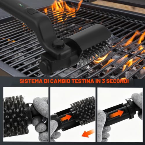 Electric Barbecue Cleaner, Stainless Steel 304.3 Speed, 5 Level Battery Indicator, Electric Barbecue Brush for Cleaning the Barbecue, Suitable for All Grills