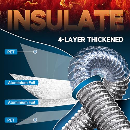 Hon&Guan 150 mm x 5 m Flexible de Salida Hose, 4 Layers Heat Resistant Flexible Aluminium Tube with 2 Abrazaderas Maple for Kitchen Extractor Hood, Aire Acondicionado, Secadora, Black