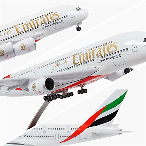 24-Hours 18"1:160 Scale Assembled Airplane Model Kits for Adults Emirates A380 with LED Light(Touch or Sound Control) Diecast Plane for Decoration or Gift
