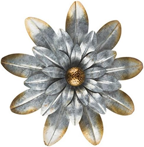 15" Large Oversized Silver Metal Flower Wall Decor with Gold Edges and Flower Petals