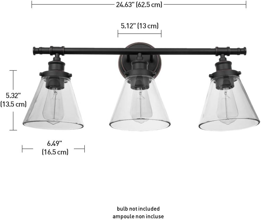 Parker 5-Piece All-in-One Bathroom Set, Oil Rubbed Bronze, 3-Light Vanity Light with Clear Glass Shades, Towel Bar, Towel Ring, Robe Hook, Toilet Paper Holder, 50192 - - 