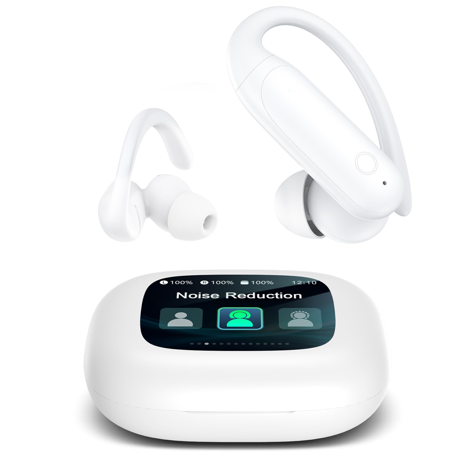 LEEMC Wireless Earbuds, Bluetooth Headphones 6.0, Ear Buds with Touch Screen, ANC ENC Noise Cancelling, 40H Bass Stereo Sound Over-Ear Earphones for iOS, Android, Sports, Workout, White Image