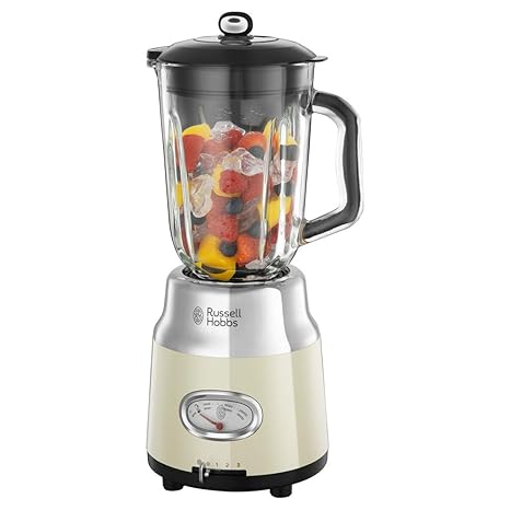 Russell Hobbs 25192-56 Glas-Standmixer Retro Vintage Cream, Impulse-/Ice-Crush-Funktion, 3 Geschwindigkeitsstufen, 1,1 PS-Mot