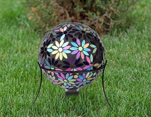 Lily's Home Colorful Mosaic Glass Gazing Ball, Designed with a Stunning Holographic Petal Mosaic Pattern to Bring Color to Any Home and Garden, Silver & Purple (10 Inches Dia.)