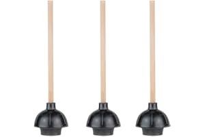 SteadMax Rubber Toilet Plunger, Double Thrust Force Cup, Heavy Duty, Commercial Grade with 18” Wood Handle (Pack of 3)