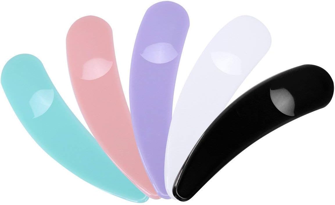 5 colors 100 PCS Mini Disposable Curved Cosmetic Spatula Scoop Makeup Mask Spatula Plastic Spoon (Pink)