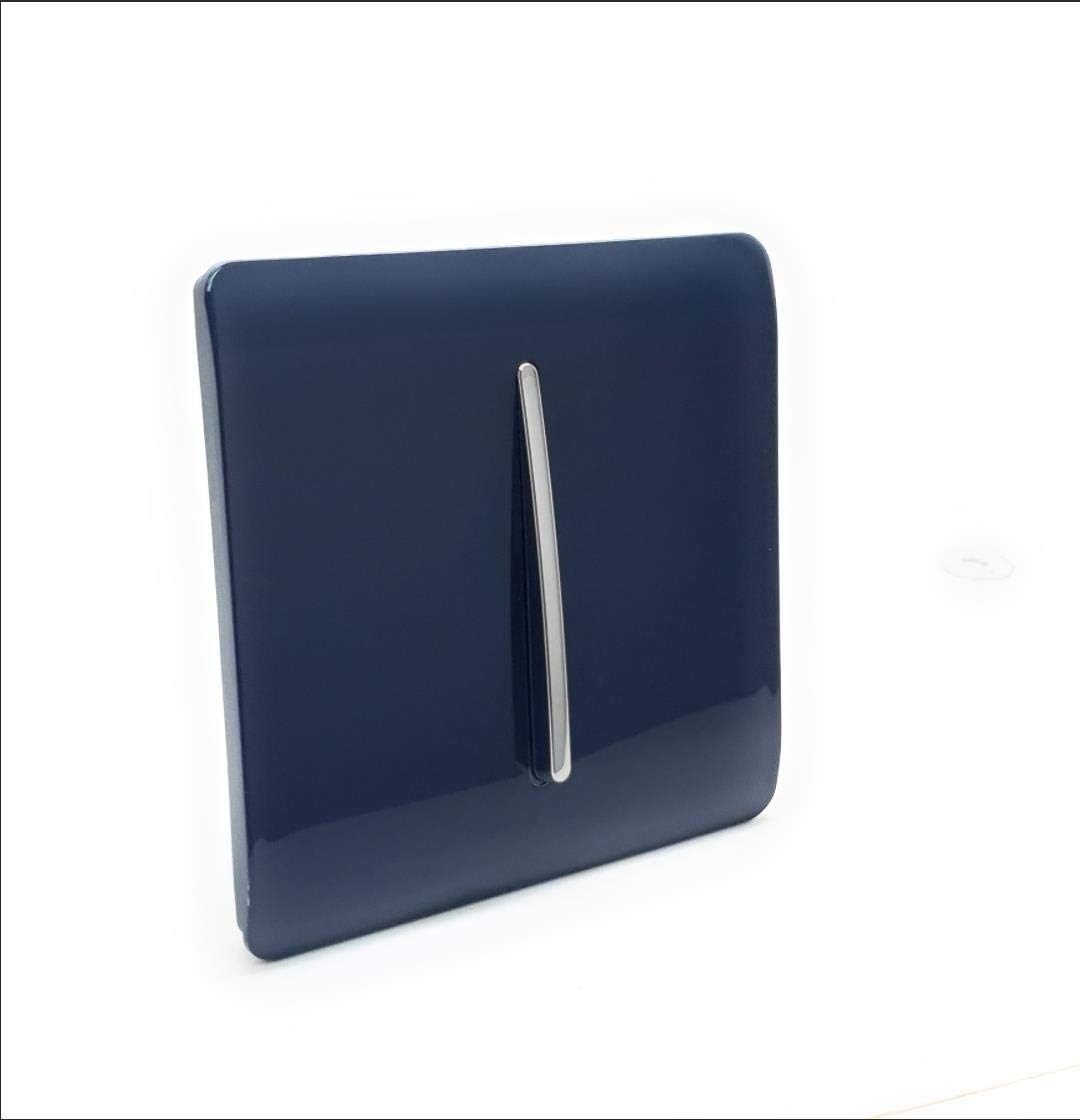 Trendi 1 Gang 2 Way 240V Screwless Raised Front Plate Plastic Artistic Modern Glossy 10 Amp Chrome Rocker Single Electrical Wall Light Switch Navy Blue - Image 3
