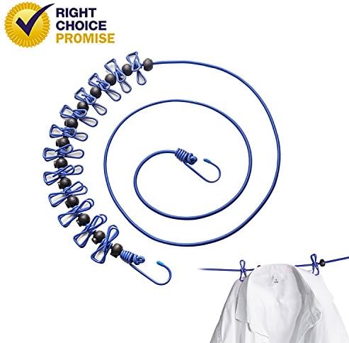 Travel Clothesline Clothespins Portable Adjustable Retractable Windproof Camping Home Outdoor Hotels Stretch Elastic Clothes Rope Line With 12 Drying Racks and 13 Anti-skid Damping Balls