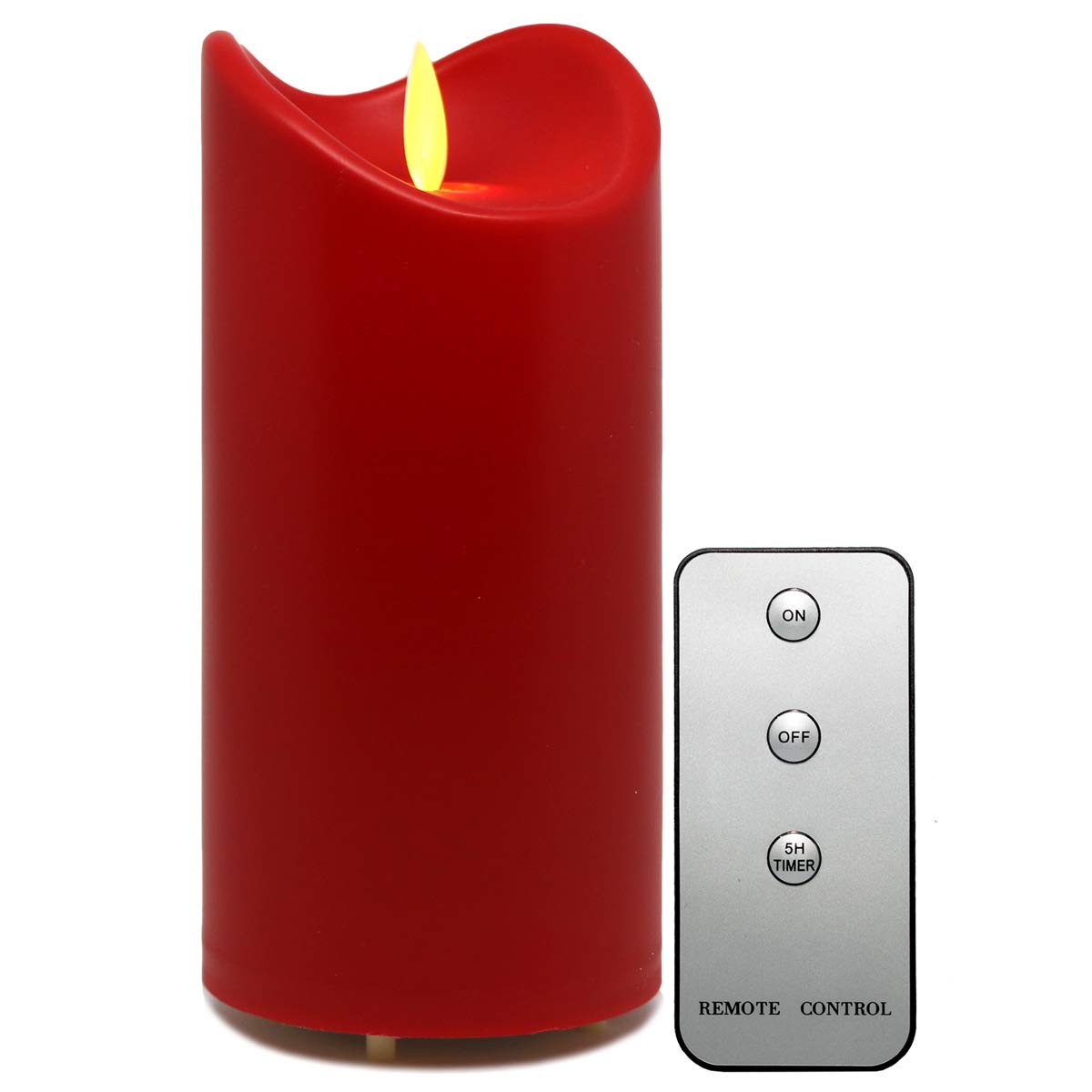 TRONJE LED 6" Outdoor Candle with Timer and Remote - Flameless 15cm Pillar Candle in Red - Moving Flame, Battery Operated, Waterproof, Heat Resistant