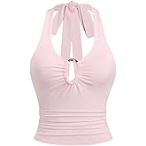 Milumia Women's Ring Cutout Halter Top Sleeveless Tie Backless Tank Crop Tops Going Out