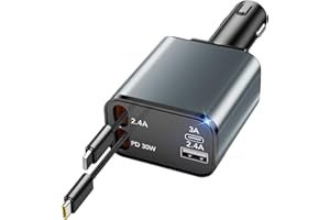 HATALKIN Retractable Car Charger, 69W PD 3.0, 4 in 1, Compatible with iPhone 16/15/14/13/12/Galaxy/Pixel, USB C Retractable Fast Car Charger