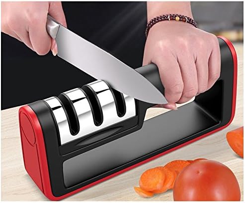 Smilelane Kitchen Knife Sharpener, 3-Stage Sharpening Tool With Diamond, Coarse Tungsten &amp; Fine Ceramic Slots, Sharpens Dull Knives Effectively