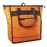 Rachael Ray ChillOut Thermal Tote, Insulated Bag for Grocery Shopping /Entertaining, Transport Hot and Cold Food, Orange with Brown Trim