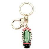 SHTALHST Cactus Keychain Blooming Cacuts Keycharms with Pink Flower Charm Adorable Desert Inspired Accessory for Women Girls Gift Idea