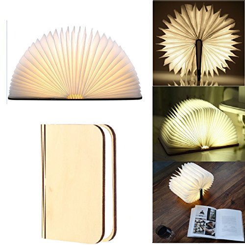 USB Rechargeable Wooden Folding LED Book Light for Decor/Desk/Table/Wall, Magnetic Lamp 2500mAh Lithium Batteries Desk Table Lamp, Warm White Light Best Gift For Father