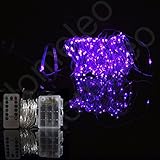 Homeleo 10M 100LED Battery Powered LED String Lights w/ Remote Mini Tiny LED Lamps on Flexible Thin Silver Wire Blinking Twinkle Steady On LED Starry Fairy Lighting(Remote,Purple)