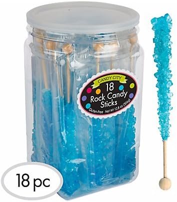 Candy City Caribbean Blue Blueberry Flavored Candy Rock Candy Sticks - 18ct Tub