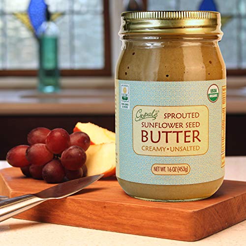 Gopal's Organic Raw Sprouted Sunflower Seed Butter (Creamy and Unsalted) - 16 Ounces Glass Jar | Keto, Whole 30, and Paleo Friendly - Thumbnail 3