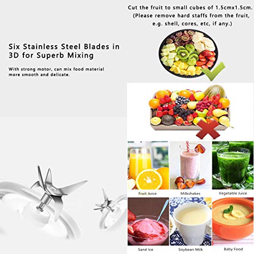 BonNoces Portable Personal Blender, USB Rechargeable Glass Juicer Cup, Six Blades in 3D, 400ml with Travel Lid Small Fruit Blender for Shakes and Smoothies