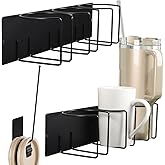Picowe 3 PCS Magnetic Stanley Cup Holder for Fridge, Metal Water Bottle Organizer with 2 Cup Holders & 1 Lid Organizer for Stanley 40 oz Tumblers (Black)