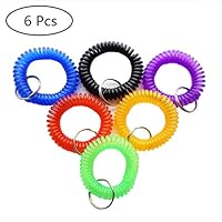 Pack of 6 Colorful Spring Spiral Wrist Coil Key Chain, Wristband Key Ring