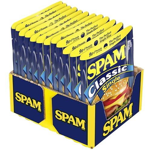 SPAM CLASSIC SINGLE, 9 GRAMS OF PROTEIN PER SERVING, 2.5 OZ SINGLE POUCHES, (12 PACK)