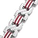 INBLUE Men's Stainless Steel Rubber Bracelet Link Wrist Silver Tone Red