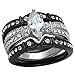 FlameReflection Black Stainless Steel Marquise Cubic Zirconia Wedding Ring Set Women Black White Stud Earrings Customized Engraving