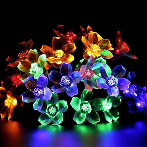 Solar String Lights (Flower / Cherry Blossom Shape w/ 30 LEDs) - Decorative Outdoor or Indoor Holiday Lighting for Patio, Pergolas, Gazebos &amp; Fences - Colorful Christmas String Lights (Multi Color)