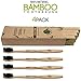 Infused Charcoal Bamboo Toothbrush Natural Eco-Friendly Reusable Organic Vegan Biodegradable Soft Bristles Ergonomic Design (4-Pack) - BLACK