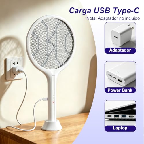 Toolviann 2 in 1 4000V Electric Mosquito Killer USB C Rechargeable 1800mAh for Home, Office and Outdoor