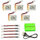Noiposi 5PCS Upgraded 3.7V 150MAH Battery with X6 Charger Conversion Cable for JJRC H36 Eachine E010 NIHUI NH010