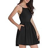 FANCYINN Women’s Black Short Dress Spaghetti Strap Backless Mini Skater Black Dresses L