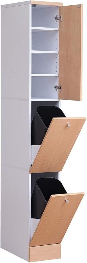 Amazon Co Jp ゴミ箱 ダストボックス 2分別 ナチュラル ツートン 幅25 高さ180 14l スリム キッチン収納 食器棚 キッチンボード 隙間収納 北欧 カントリー 食器収納 おしゃれ ナチュラル ホーム キッチン