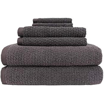 Everplush Diamond Jacquard Quick-Dry Bath Towels Set, 6 Pack, Charcoal (Dark Gray)