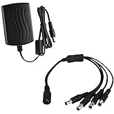 Tonton DC 12V 2A Security Camera Power Supply Adapter Combine with 1 to 4 Power Splitter for CCTV Security Camera System, UL/