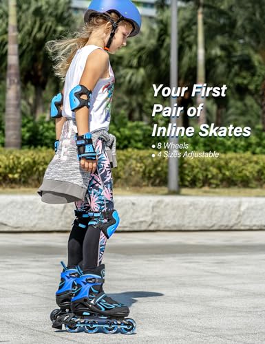 2PM Sports Adjustable Inline Skates for Girls and Boys Women Men, Sizes 30-33, 34-37, 38-41 and 42-44