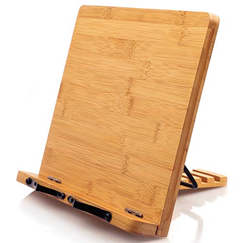 Bamboo Cookbook Stand, Reading Book Stand Holder, Kitchen Desk Wooden