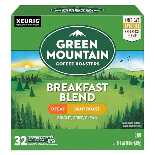 GREEN MOUNTAIN COFFEE ROASTERS DECAF BREAKFAST BLEND , SINGLE-SERVE KEURIG K-CUP PODS, LIGHT ROAST COFFEE, 32 COUNT