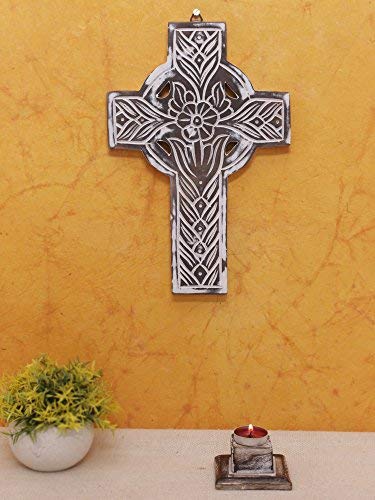 The StoreKing Wooden Decorative Wall Cross French Handmade Plaque Religious Altar Cross Home Living Room Home Decor (Design8) - Thumbnail 4