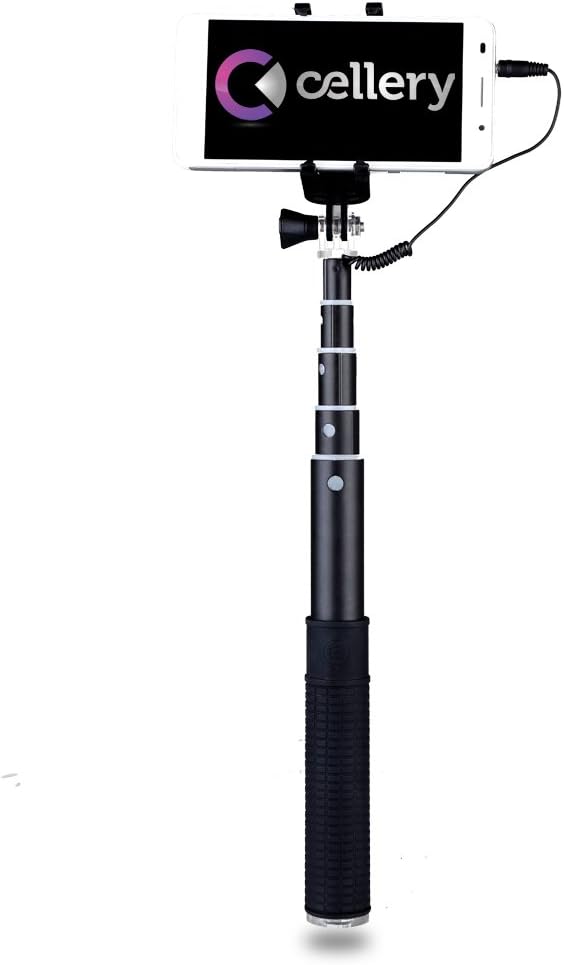 Best Selfie Stick, Cellery with Free Travel Bag - Premium Quality Monopod Extendable Wired Selfie Stick Is Perfect for Apple iPhone 4, 5, 6 (4.7) iPhone 6 Plus (5.5), Android Including S5, S6, Edge, Note 4 - GoPro Cameras - Battery Free - Built-In Remote Shutter -