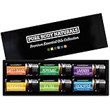 Pure Body Naturals Pure Therapeutic Grade Top 6 Essential Oil Basic Sampler Kit - 6/10 Ml (Lavender, Tea Tree, Eucalyptus, Lemongrass, Orange, Peppermint)