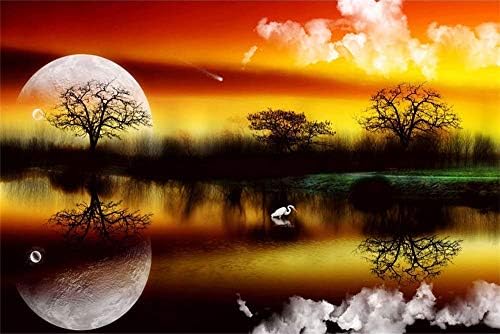 5D Round Diamond Painting, Full Drill Evening Lake Tree Landscape Crystals Embroidery DIY Resin Cross Stitch Kit Home Decor Craft 20x16 inch / 50x40 cm