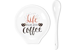 Uhealik Funny Coffee Colored Pattern Ceramic Coffee Spoon Holder-Coffee Spoon Rest -Coffee Station Decor Coffee Bar Accessories-Coffee Lovers Gift for Women and Men (Life Begins After Coffee Coffee)