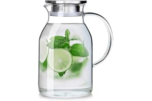 Abdodar 68OZ Glass Pitcher with Lid and Spout - High Heat Resistance Pitcher for Hot/Cold Water & Iced Tea