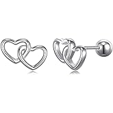 JSGEMSLEE Hypoallergenic 925 Sterling Silver Stud Earrings for Women With Screw Back Small Butterfly Heart Flower Earrings for Girls Tragus Cartilage Jewelry Gifts